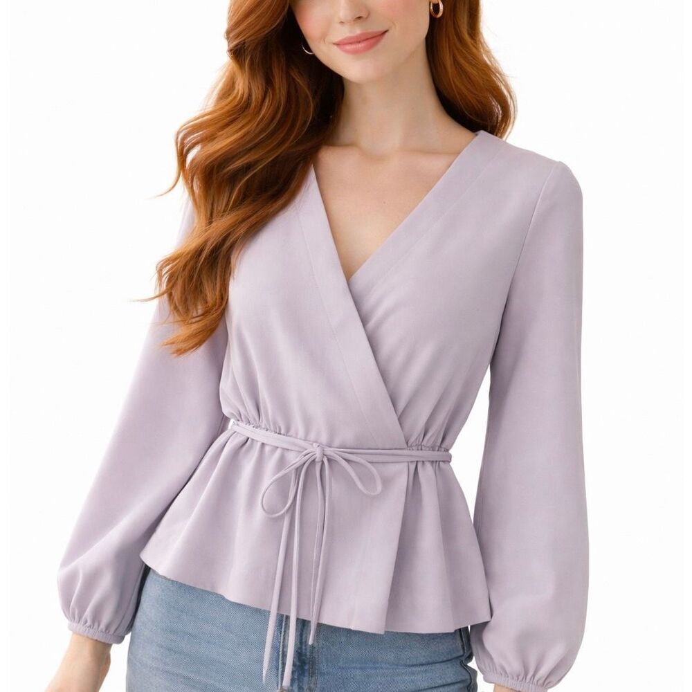 J.Crew lavender faux wrap puff sleeve blouse size 8 petite - Picture 8 of 8